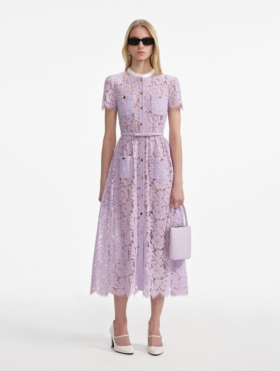 Self-Portrait Dresses & Skirts - SELF-PORTRAIT Lilac Lace Button Front Midi Dress Size 4